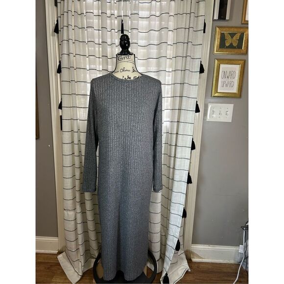 Old Navy Ribbed Gray Knit Midi Dress Size Large - Picture 1 of 5